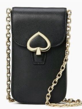 kate spade Black Crossbody Phone Bag with Gold Heart Spade Accent